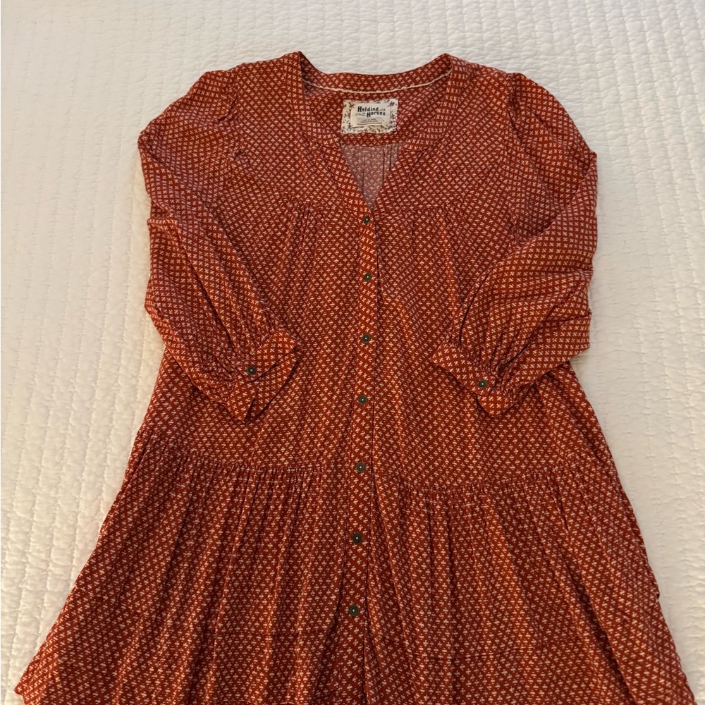HOLDING HORSES Rust Orange Smocked Ruched Sundress